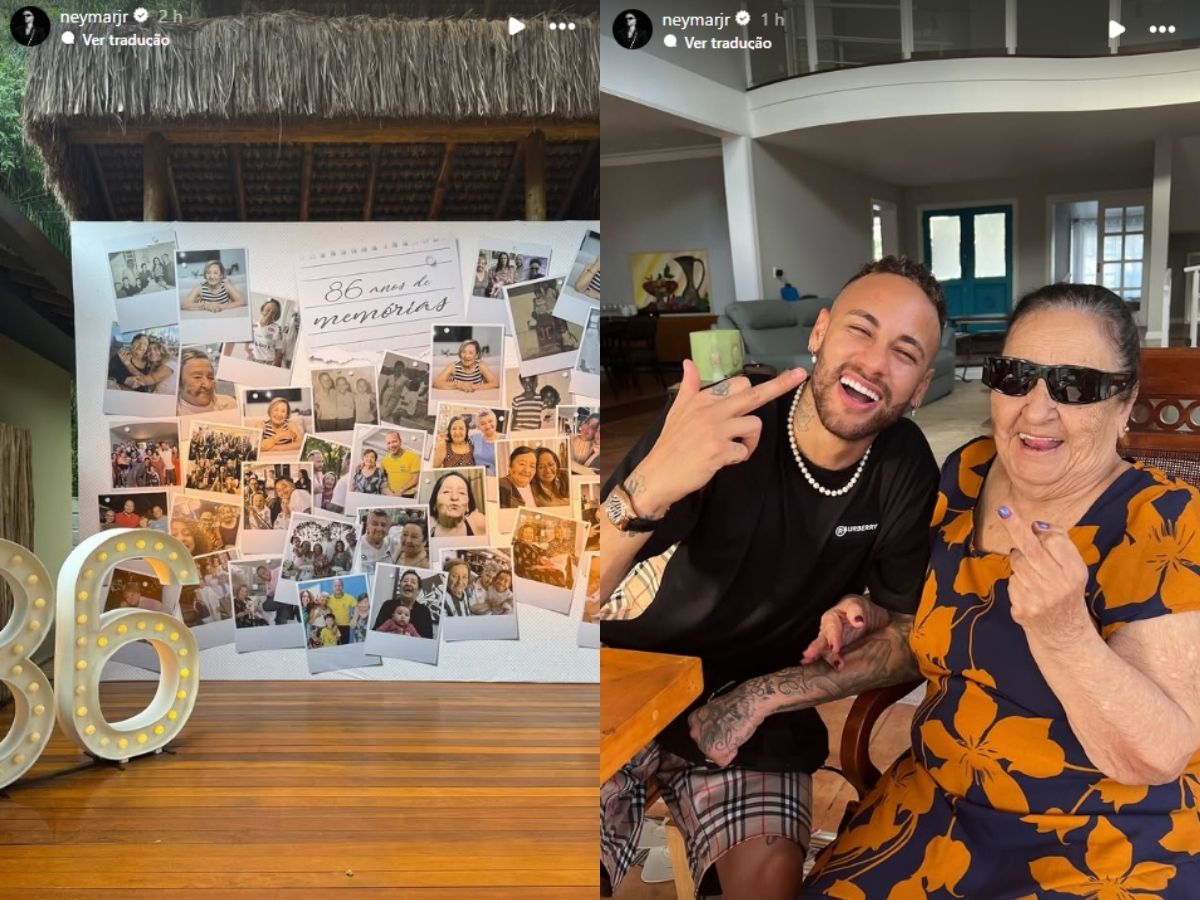 Comemoração familiar emociona Neymar no aniversário de 86 anos da avó paterna