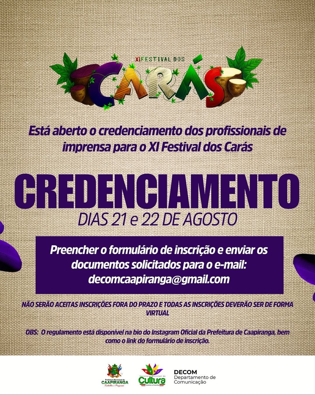 Festival dos Carás abre credenciamento para profissionais de imprensa em Caapiranga; saiba mais