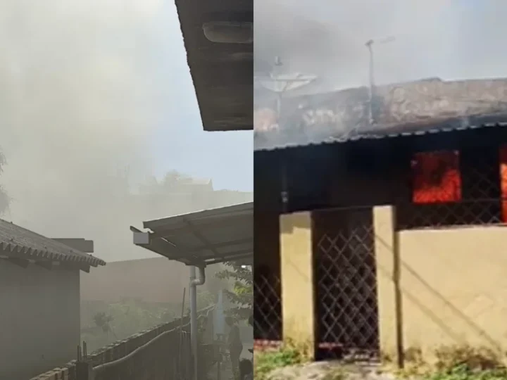 VÍDEO: Incêndio em grandes proporções atinge residência no bairro Santo Antônio e mobiliza Corpo de Bombeiros em Manaus