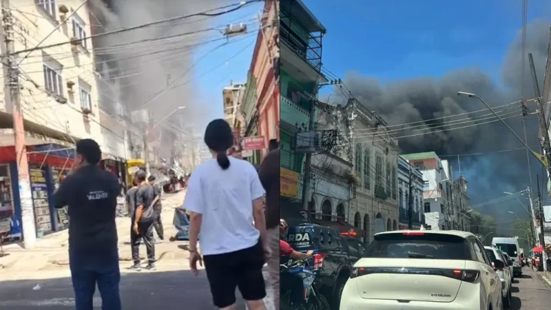 VÍDEO: Incêndio de grandes proporções assusta comerciantes e moradores no Centro de Manaus