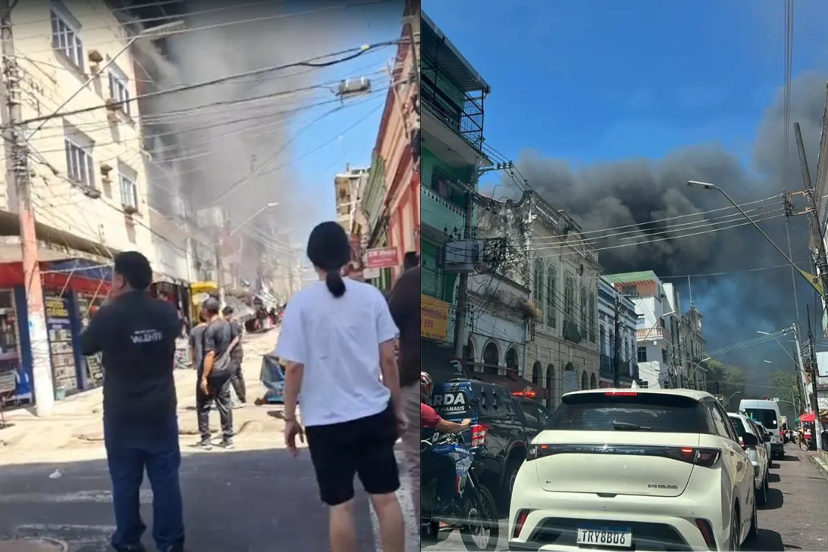 VÍDEO: Incêndio de grandes proporções assusta comerciantes e moradores no Centro de Manaus