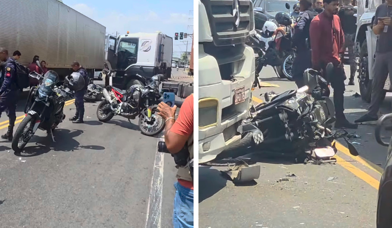 VÍDEO: policial da Rocam fica ferido após colisão com duas carretas
