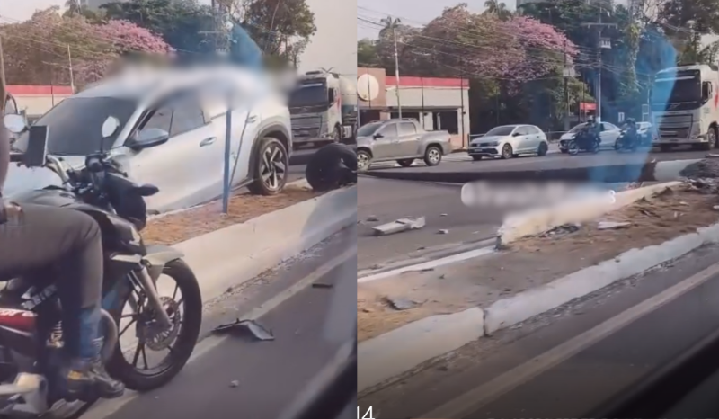 VÍDEO: carro sobe em meio-fio e poste é derrubado na Rodrigo Otávio em Manaus