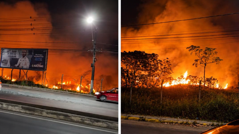 VÍDEO: incêndio atinge área de vegetação na Torquato Tapajós